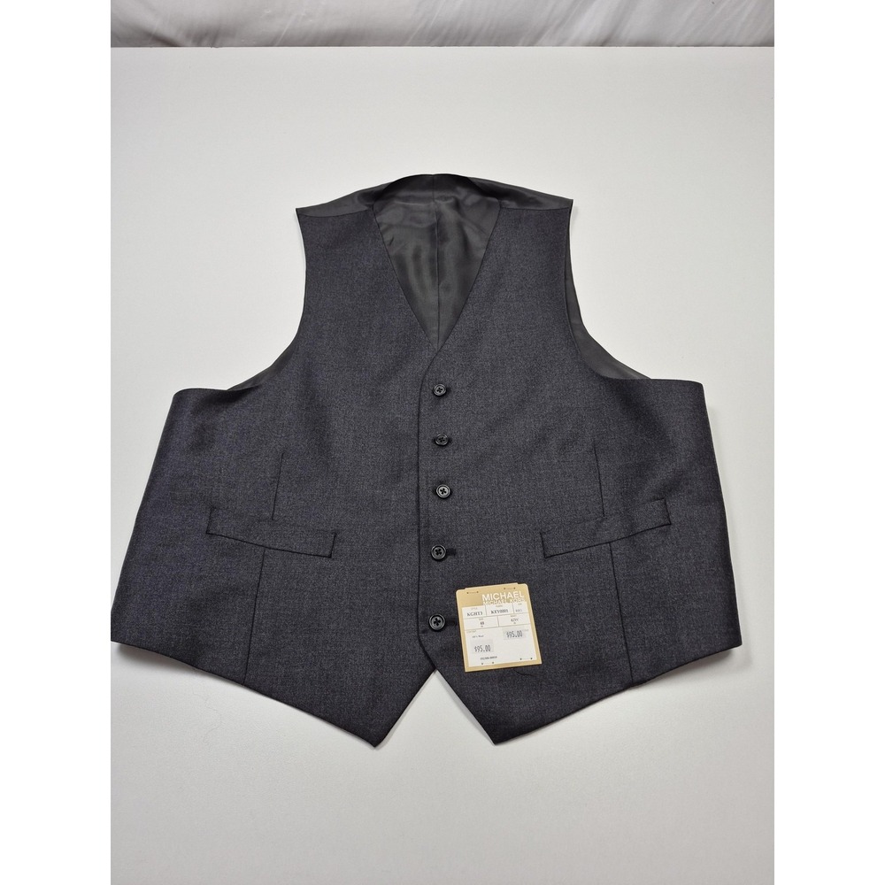 Michael Michael Kors Suit Vest Mens 48 Gray 100% Wool 5 Button Belted 3 Piece